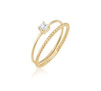 Solitärring ELLI "Zirkonia Gedreht Twisted Set (2 tlg) 925 Silber" Gr. 54, gold, Fingerringe, Damen, 54mm,mit Steinen, Silber 925 (Sterlingsilber) (65909852-54) gold