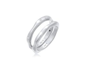 Solitärring ELLI "Zirkonia Stapelring Bandring Basic 2er Set 925 Ring" Gr. 58, silber, Fingerringe, Damen, 58mm,mit Steinen, Silber 925 (Sterlingsilber), 3mm (82278157-58) silber