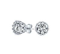 Solitaire Runde Zirkonia Krone Korb Set CZ Ohrstecker Für Männer Frauen .925 Sterlingsilber