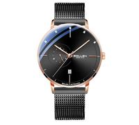 SOLLEN Automatikuhr für Herren, Minimalistische und schlanke Automatikuhren für Männer mit Edelstahl-Mesh-Armband und 24-Stunden-Funktion, 42 mm, Rotgoldenes Gehäuse, Minimalistisch, SL305-MH