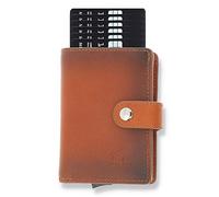 Solo Pelle Geldbörse für 15 Karten + Geldscheine + Kleingeld geeignet | Kreditkartenetui Kartenetui mit RFID aus echtem Leder Q-Wallet (Cognac Braun Burned + Kleingeldfach) gebrauchtes Aussehen