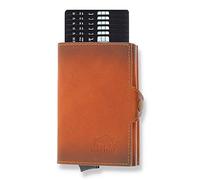 Solo Pelle Kartenetui | Kreditkartenetui | Leder Geldbörse Slim Wallet Portmonee | Geldbeutel mit RFID Schutz für bis zu 11 Karten Model: Mech (Cognac Braun mit Scheinfach + Münzfach)