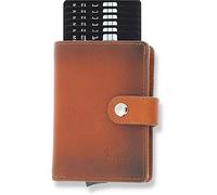 Solo Pelle Leder Geldbörse Q-Wallet mit integriertem Kartenetui für 15 Karten + Geldscheine geeignet | Kreditkartenetui mit RFID (Cognac Braun Burned + Kleingeldfach Neu)