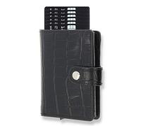 Solo Pelle Leder Geldbörse Q-Wallet mit integriertem Kartenetui für 15 Karten + Geldscheine geeignet | Kreditkartenetui mit RFID (Kroko Schwarz)