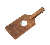 Solo Pelle Leder Kofferanhänger mit Airtag + Adressschild, Schnelle Identifikation, Kofferanhänger Flugreise, Gepäckanhänger (Vintage Braun)