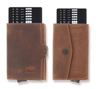 Solo Pelle NEU dünne Geldbörse | Kreditkartenetui | Leder Geldbörse Slim Wallet Portmonee | mit RFID Schutz für bis zu 6-11 Karten Model: Merch mit Scheinfach + Kleingeldfach (Vintage Braun)