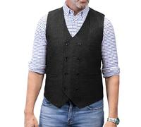 Solove-Suit Herren Formelle Groomsmen Zweireiher Anzug Weste Wolle/Tweed Slim Fit Weste Hochzeit Weste(XXXL, schwarz)