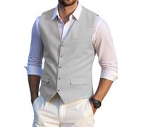 Solovedress Herren Elegant Anzugweste Herrenwesten Sommer Leinen Weste für Hochzeit und Party