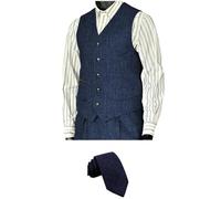 Solovedress Herren Klassisches Fischgrätenmuster Anzug Weste V-Ausschnitt Slim Fit Weste für Hochzeit Groomsmen（Navy blau，L