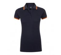 SOLS Damen/Damen Pasadena Tipped Kurzarm-Pique-Poloshirt (French Navy/Neon Orange) XL