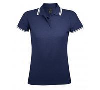 SOLS Damen/Damen Pasadena Tipped Kurzarm-Pique-Poloshirt (French Navy/Weiß) M