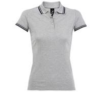 SOLS Damen/Damen Pasadena Tipped Kurzarm-Pique-Poloshirt (Heather Grey/Navy) XL