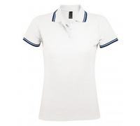 SOLS Damen/Damen Pasadena Tipped Kurzarm-Piqué-Poloshirt (Weiß/Navy) S