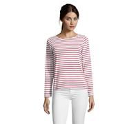 Sols Damen Marine T-Shirt, gestreift, langärmlig (S) (Weiß/Rot)