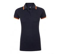 Sols Damen Pasadena Pique Polo-Shirt, Kurzärmlig (L) (Marineblau/Neon-Orange)