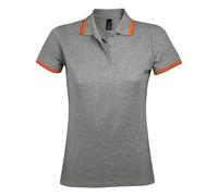 Sols Damen Pasadena Pique Polo-Shirt, kurzärmlig (Medium) (Grau meliert/Orange)