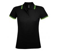 Sols Damen Pasadena Pique Polo-Shirt, kurzärmlig (Medium) (Schwarz/Limette)
