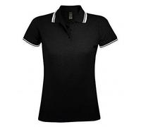 SOLS Womens/Ladies Pasadena Tipped Short Sleeve Pique Polo Shirt (Schwarz/Weiß) M