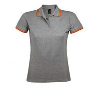 SOLS Womens/Ladies Pasadena Tipped Short Sleeve Pique Polo Shirt (Grau meliert/Orange) S