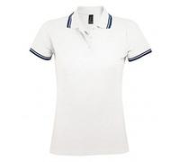 SOLS Damen/Damen Pasadena Tipped Kurzarm-Piqué-Poloshirt (Weiß/Navy) S