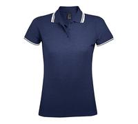 SOLS Damen/Damen Pasadena Tipped Kurzarm-Pique-Poloshirt (French Navy/Weiß) XL