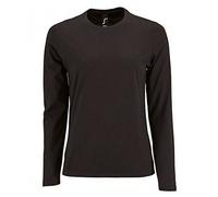 Sols Damen T-Shirt Imperial, langärmlig (M) (Schwarz)
