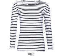 L01403 SOL´S Damen Langarm T-Shirt Marine Gestreift White XL