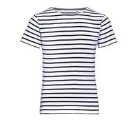 Sol's Kinder T-Shirt Miles Gestreift Weiß/Dunkelblau 8 Jahre