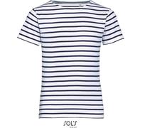 SOL'S Gestreiftes Kinder T-Shirt Miles - Weiß / dunkelblau | 10 Jahre