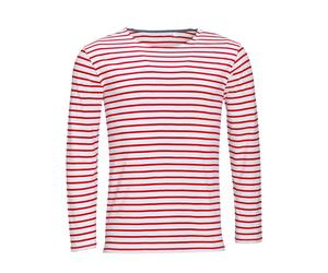SOLS Mens Marine Long Sleeve Stripe T-Shirt (Weiß/Rot) M