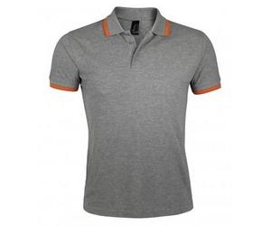 SOLS Mens Pasadena Tipped Short Sleeve Pique Polo Shirt (Grau meliert/Orange) L