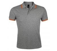 SOLS Mens Pasadena Tipped Short Sleeve Pique Polo Shirt (Grau meliert/Orange) S