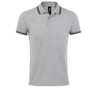 SOLS Mens Pasadena Tipped Short Sleeve Pique Polo Shirt (Heather Grey/Navy) 2XL