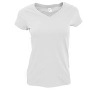 Sols Moon Damen T-Shirt, Kurzarm, V-Ausschnitt (Large) (Weiß)
