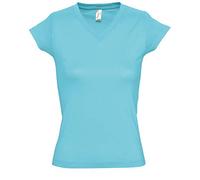 Sols Moon Damen T-Shirt, Kurzarm, V-Ausschnitt (Large) (Atollblau)