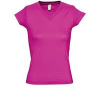 Sols Moon Damen T-Shirt, Kurzarm, V-Ausschnitt (Medium) (Fuchsia)
