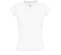 Sols Moon Damen T-Shirt, Kurzarm, V-Ausschnitt (Medium) (Weiß)