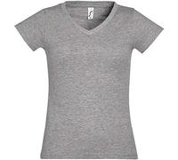Sols Moon Damen T-Shirt, Kurzarm, V-Ausschnitt (XL) (Grau meliert)