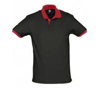 SOLS Prince Unisex-Kontrast-Pikee-Poloshirt aus Baumwolle mit kurzen Ärmeln (Schwarz/Rot) XS