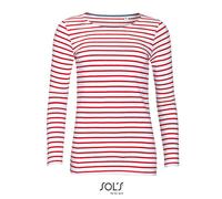 SOLS - Women´s Long Sleeve Striped T-Shirt Marine White - Gr. - L