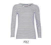 SOLS - Women´s Long Sleeve Striped T-Shirt Marine White - Gr. - XL