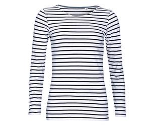 SOLS Womens/Ladies Marine Long Sleeve Stripe T-Shirt (Weiß/Marine) XL