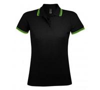 SOLS Womens/Ladies Pasadena Tipped Short Sleeve Pique Polo Shirt (Black/Lime) XL