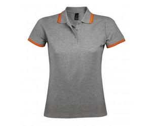 SOLS Womens/Ladies Pasadena Tipped Short Sleeve Pique Polo Shirt (Grau meliert/Orange) S
