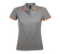 SOLS Womens/Ladies Pasadena Tipped Short Sleeve Pique Polo Shirt (Grau meliert/Orange) XL