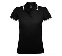 SOLS Womens/Ladies Pasadena Tipped Short Sleeve Pique Polo Shirt (Schwarz/Weiß) M