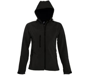 SOLS Womens/Ladies Replay Hooded Soft Shell Jacket (atmungsaktiv, winddicht und wasserabweisend) (Schwarz) L