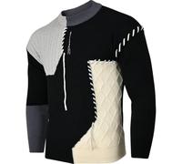 Soltice Herren Langarm Sweatshirt mit Brusttasche, Gestreifter Strickpullover, Meliert, Winter Poloshirt mit Bund (XXL), [MW3] Schwarz