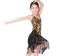 SoLu DAY8 Pailletten Kleider Mädchen Ballett Latein Tanzkleid Elegant Karneval Fasching Prinzessin Partykleider Mädchen Ärmelloses Niedliche Festival Locker Lässig Bequeme (Gold, 4-5 Years)