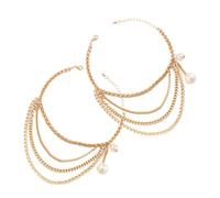 SOLUSTRE 1 Paar Damen Fußkettchen mit Mehrlagigem Metall Quasten Design Zarte Schuhkette als Stiefel und Schnürsenkel Dekoration Modisches Schuhaccessoire